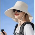 thumbnail image 3 of Women's wide-brimmed sun hat UV summer beach hat horsetail hole neck block outdoor hiking camping, 3 of 7
