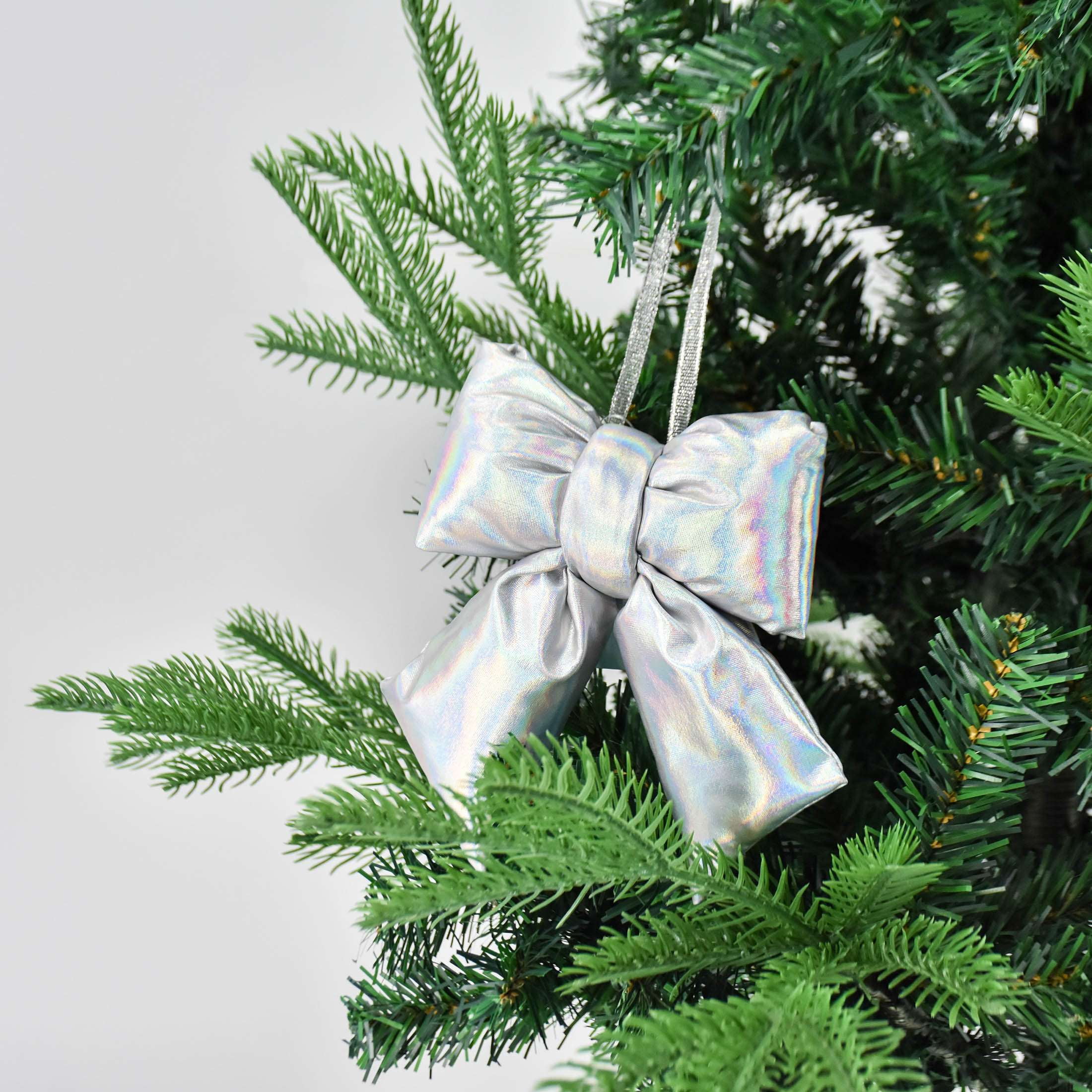 Holiday Time 1 Count 5.5" Christmas Metallic Puffy Bow Ornament, Silver, Measures 5.5" in height