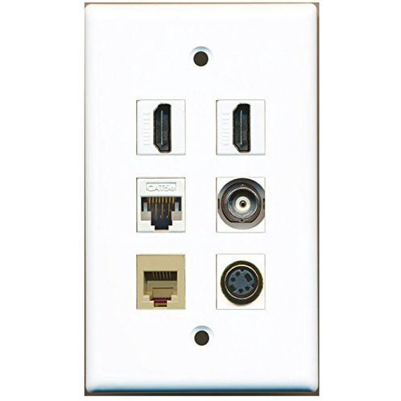 RiteAV - 2 HDMI 1 Port Phone RJ11 RJ12 Beige 1 Port S-Video 1 Port BNC 1 Port Cat5e Ethernet White Wall Plate
