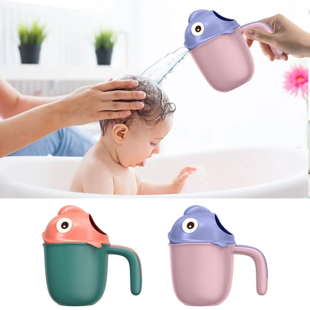 Vaso enjuagador para champú infantil | Cuchara para baño y ducha de bebé | Mango ergonómico | Material seguro de grado alimenticio | Textura mate | 7 salidas de agua | Flujo suave | 1 paquete
