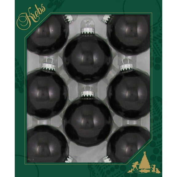 Christmas by Krebs Seamless Ebony Shine Black Glass Christmas Ball Ornaments, 8 Count (2.63")