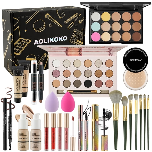 AOLIKOKO Makeup Kit for Teens – Makeup Set for Women Teenagers Make up Eyeshadow Palette Foundation Concealer Lipgloss Loose Powder Makeup Kit for Women Full Kit