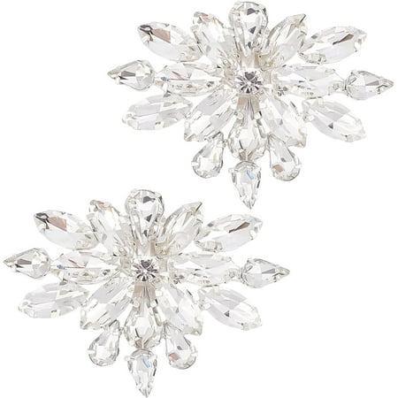 Lawq 2PCS Crystal Shoe Clips 2.3x1.7 inch Silver Rhinestones Flower Shoes Jewelry Decoration Fashion Elegant Buckles with Storage Box for Women s Pumps  Flats  Heels  Bags & A415