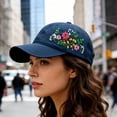 thumbnail image 4 of Xingjin Cotton Hand Embroidered Floral Baseball Cap for Women, Cute Flower Hat, Trendy Vintage Adjustable Ball Cap, Breathable Summer Sun Hat Navy, 4 of 7