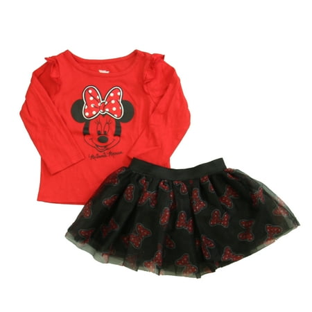 

Pre-owned Disney Girls Red | Black Minnie Apparel Sets size: 18 Months