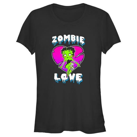 Junior's Betty Boop Halloween Green Zombie Love Graphic Tee Black X Large