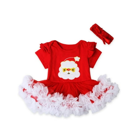 

LisenraIn Newborn Baby Girl Xmas Romper Lace Tutu Jumpsuit Headband Outfit