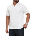 thumbnail image 5 of Men's Textured Knit Polo Shirt V Neck Short Sleeve Casual Golf Polo Shirt M White, 5 of 6