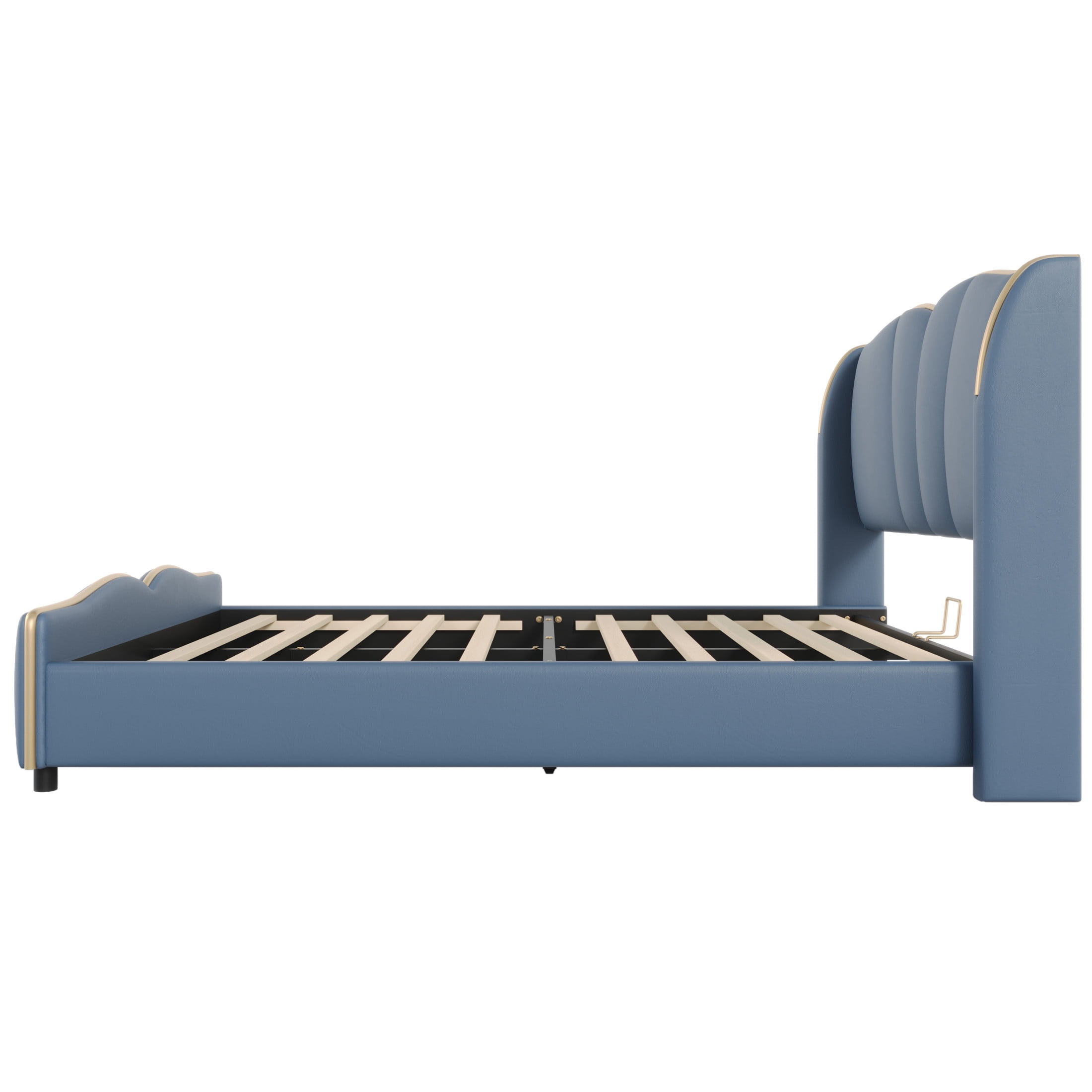 Christopher Knight Home Luxury PU Upholstered Queen Bed Frame with Wingback Headboard, Antique Blue