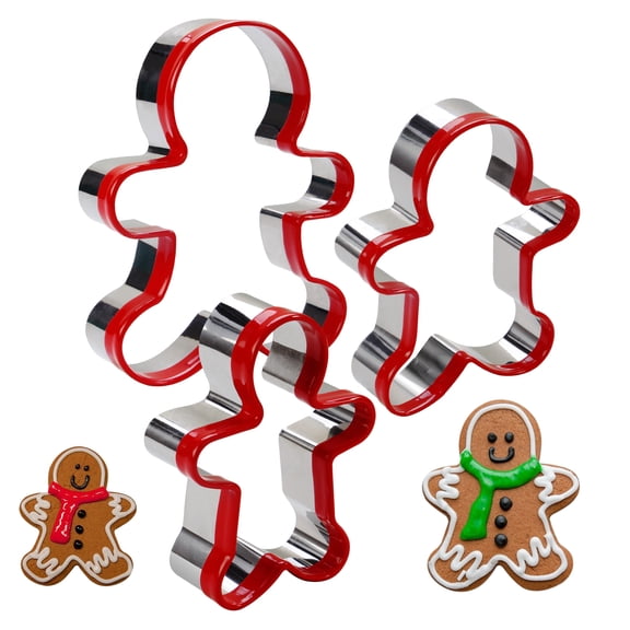 Christmas Cookie Cutter Set of 3, Stainless Steel Christmas Cookie Molds for Baking, Christmas Party and Holiday (Gingerbread Man Shape)