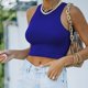 thumbnail image 5 of Túnica camisetas sin mangas para las mujeres Mujeres Sexy sin mangas de cuello Racerback recortadas Tank Tops Trendy Cute Teen Girls Neck Crop Tops Chaleco (BU2, L), 5 of 7