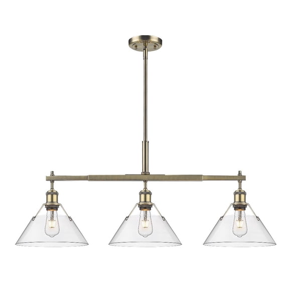 Orwell 3-Light Linear Pendant in Aged Brass with Clear Glass