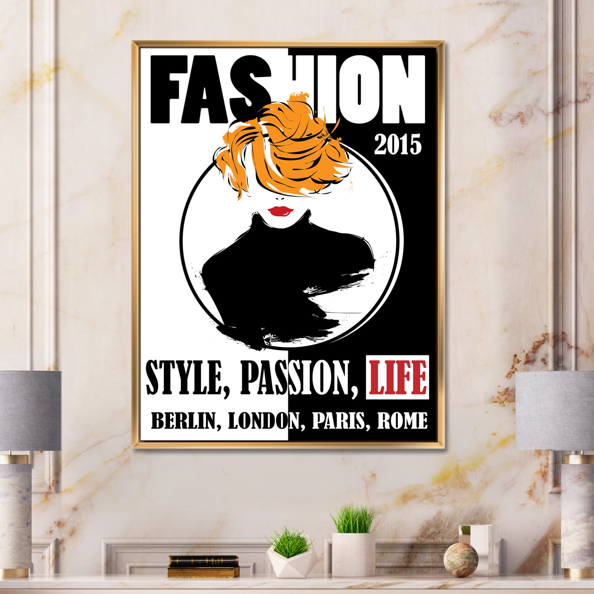 Designart 'Style Passion Life Fashion Woman V' Modern Framed Canvas Wall Art Print