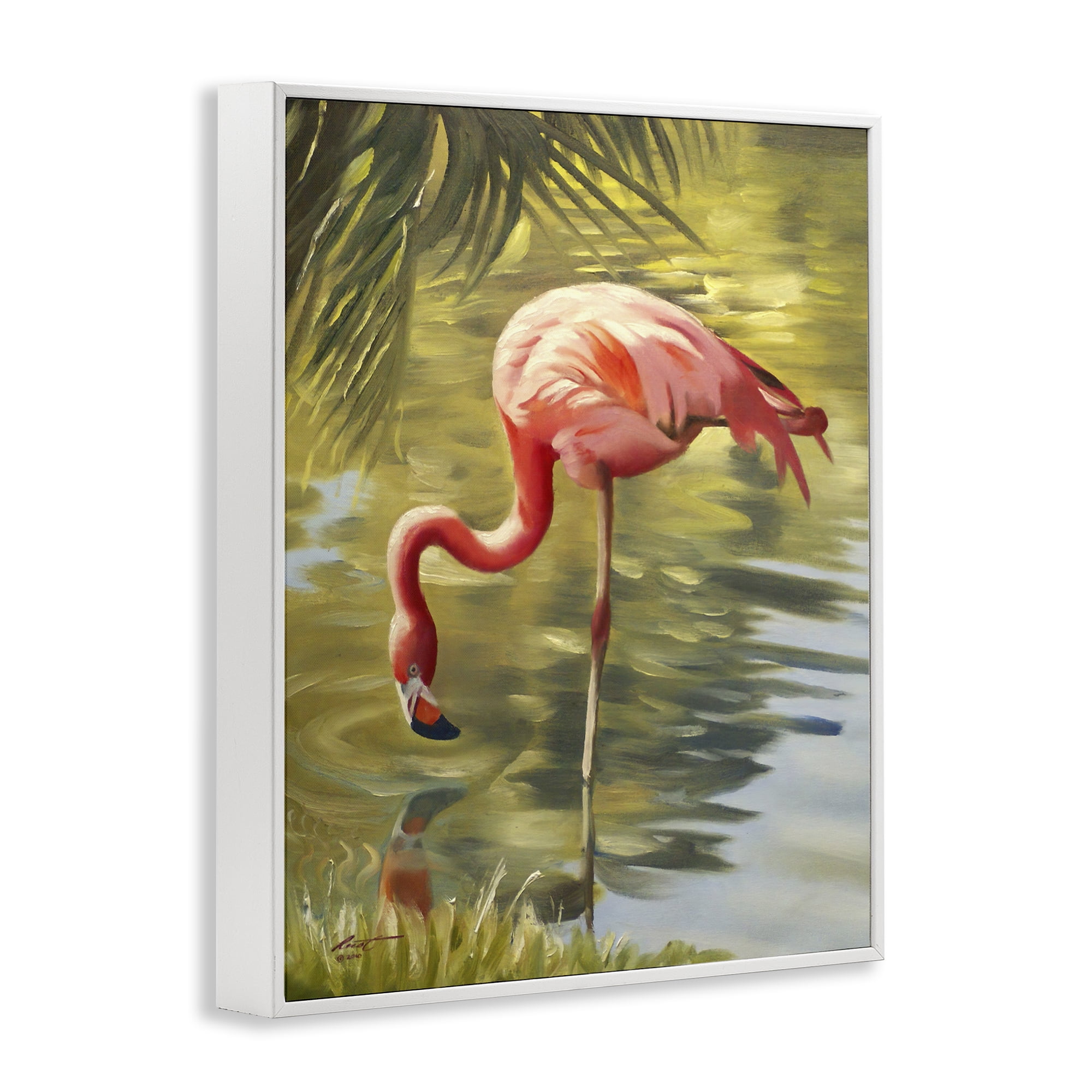 Stupell Industries Flamingo Shallow Pond Animals & Insects Painting White Framed Art Print Wall Art, 11 x 14
