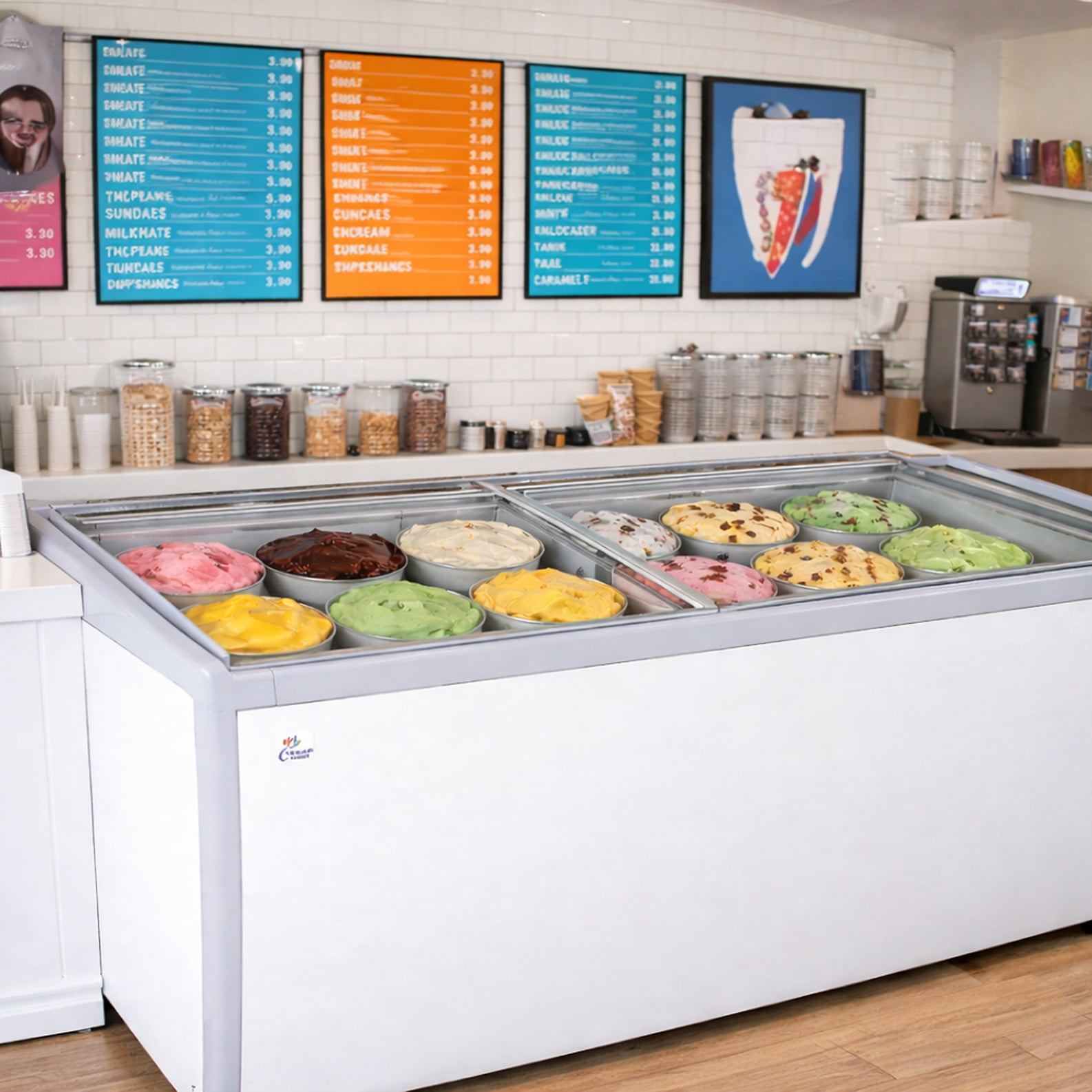 71” NSF Ice Cream Glass Dipping Cabinet Freezer, 12 Tub Gelato Showcase, Commercial Display Chest with Sliding Glass Lid