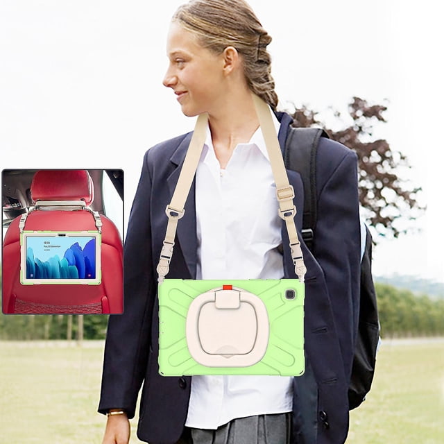 Funda colorida para Samsung Tab A7 de 10,4 pulgadas T500 con correa para el hombro, soporte de anillo ajustable grande y protección contra golpes.