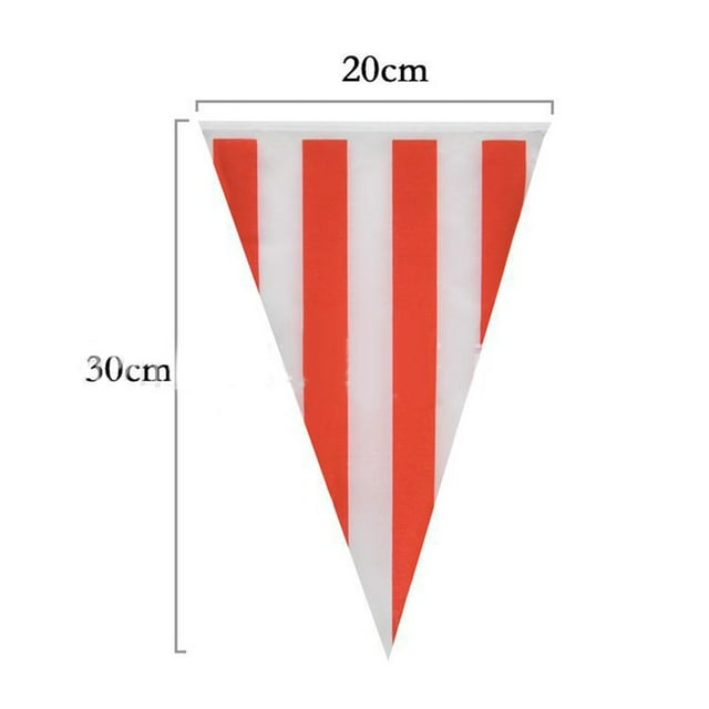 20-48 Pcs 10/30M Drapeaux Suspendus Rayés Rouges et Blancs Bannière Cirque Carnaval Décoration de Fête Murale Triangle Jardin Décoration Maison 20*30cm 20 Drapeaux 10M