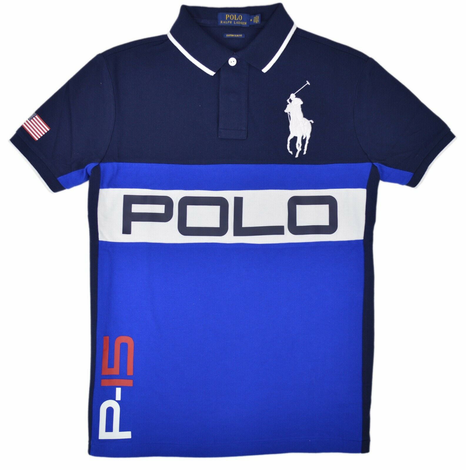 New Polo Ralph Lauren Men's Custom Slim Fit Big Pony Polo Shirt, Blue ...