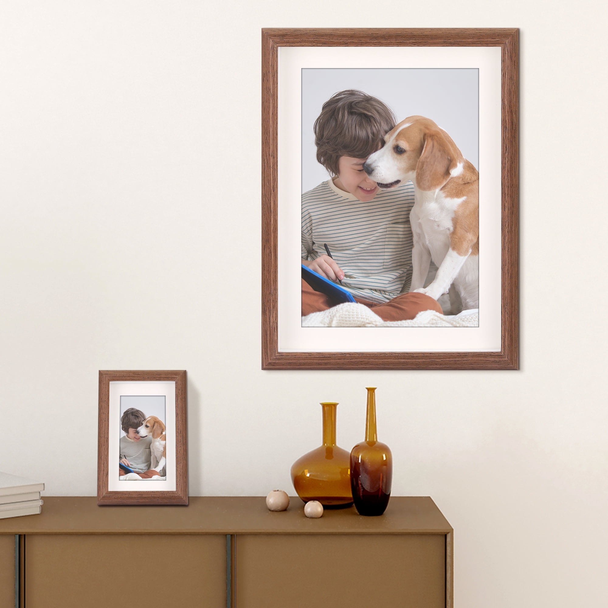 Unique Bargains Picture Frames Wall Tabletop Display Walnut Color 11.7x16.5