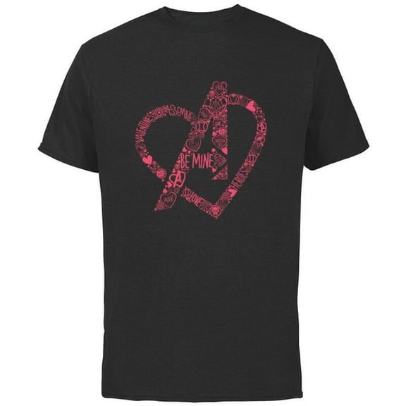 Marvel Avengers Heart Logo Valentine's Day - Short Sleeve Cotton T-Shirt for Adults - Customized-Black