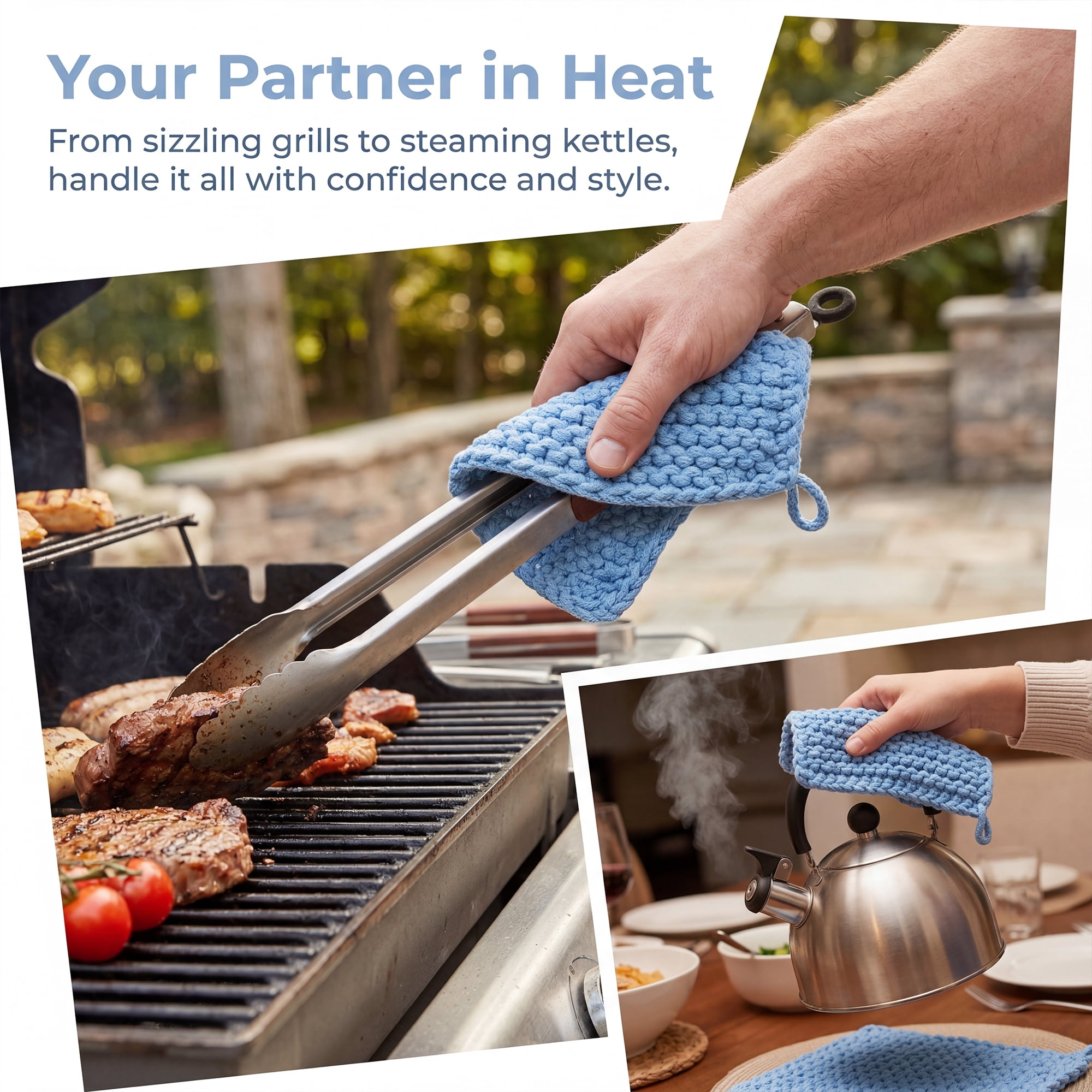 Unique Bargains Pot Holders Heat Resistant Non Slip Hot Pads Blue 7.5*7.5in