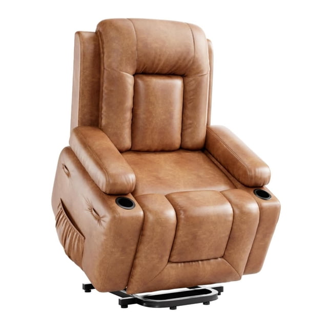 Bingirl Fauteuil Inclinable Rétro de 22 Pouces en Cuir Brun Rembourré avec Assistance au Levage