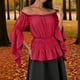 thumbnail image 2 of Blusa,Blusa renacentista, hombros descubiertos, manga 3/4, parte superior fruncida lisa, poliéster, para usar en otoño e invierno, sopatenor, 2 of 9