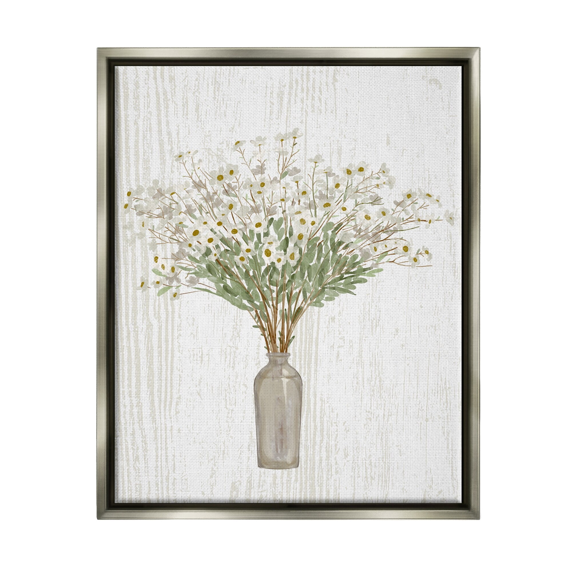 Stupell Industries Country Wildflower Blooms Arrangement Rustic Plank Pattern Graphic Art Luster Gray Floating Framed Canvas Print Wall Art, Design by Ziwei Li