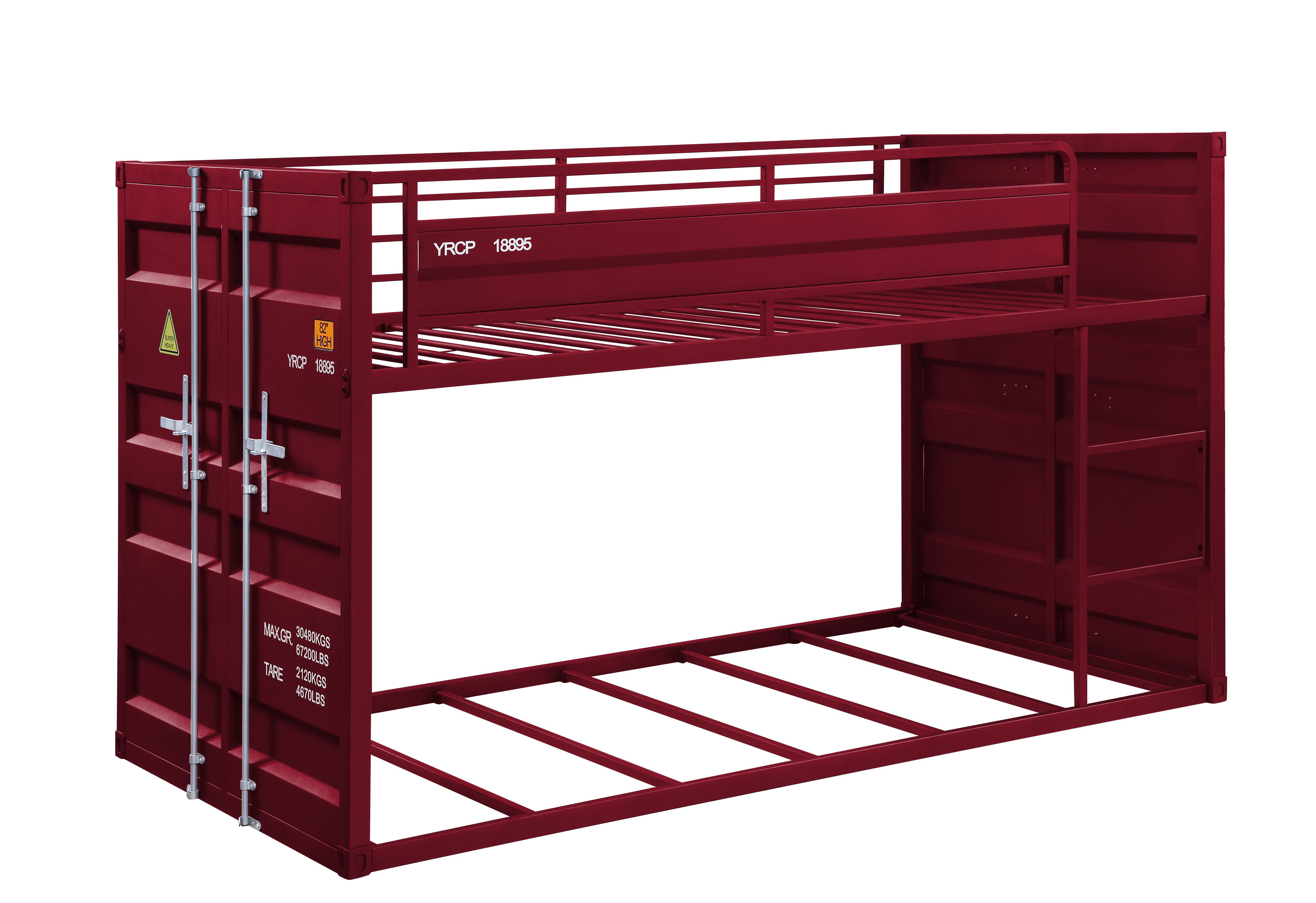 Cargo Twin Bunk Bed In Red Finish, Cargo Bunk Beds With Trundle