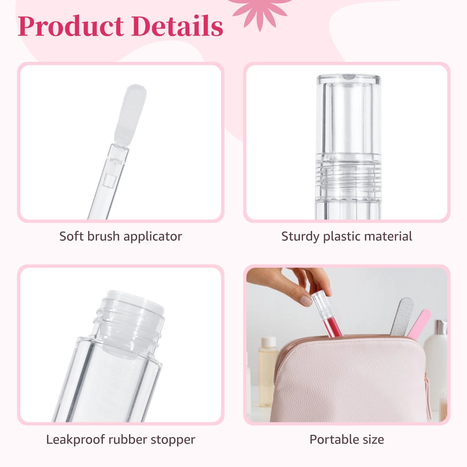 30 Pcs Empty Lip Gloss Tubes, 5ml Clear Refillable Containers with Applicator, Leak Proof Travel Size Bottles for DIY Lip Gloss & Eyelash Serum
