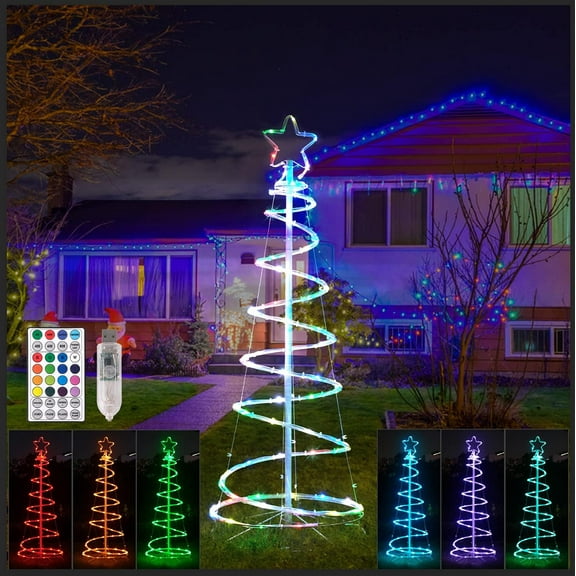 Colorful Lighted Spiral Christmas Tree Lights with Remote, 4FT