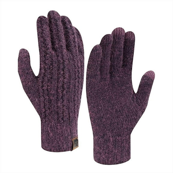 QUOTAY Winter Solid Color Knitted Warm Gloves Suitable for Both Men and Women Providing Warmth and Comfort for Cold Weather Dark Purple,One Size