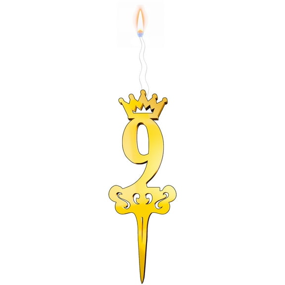 Gold Glitter Number 9 - Luxury Cake Topper Candle for Birthdays, Weddings & Anniversaries - Reusable Food Safe Acrylic, Shiny Mirror Finish - Happy Birthday Cake Topper Décor