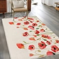 thumbnail image 4 of Area Rug 48×72in, Red Poppy Abstract Floral Floor Carpet Living Room Rug, Farm Flower on Vintage Linen Non-Slip Welcome Mat Indoor Rugs for Bedroom Dining Room, 4 of 9