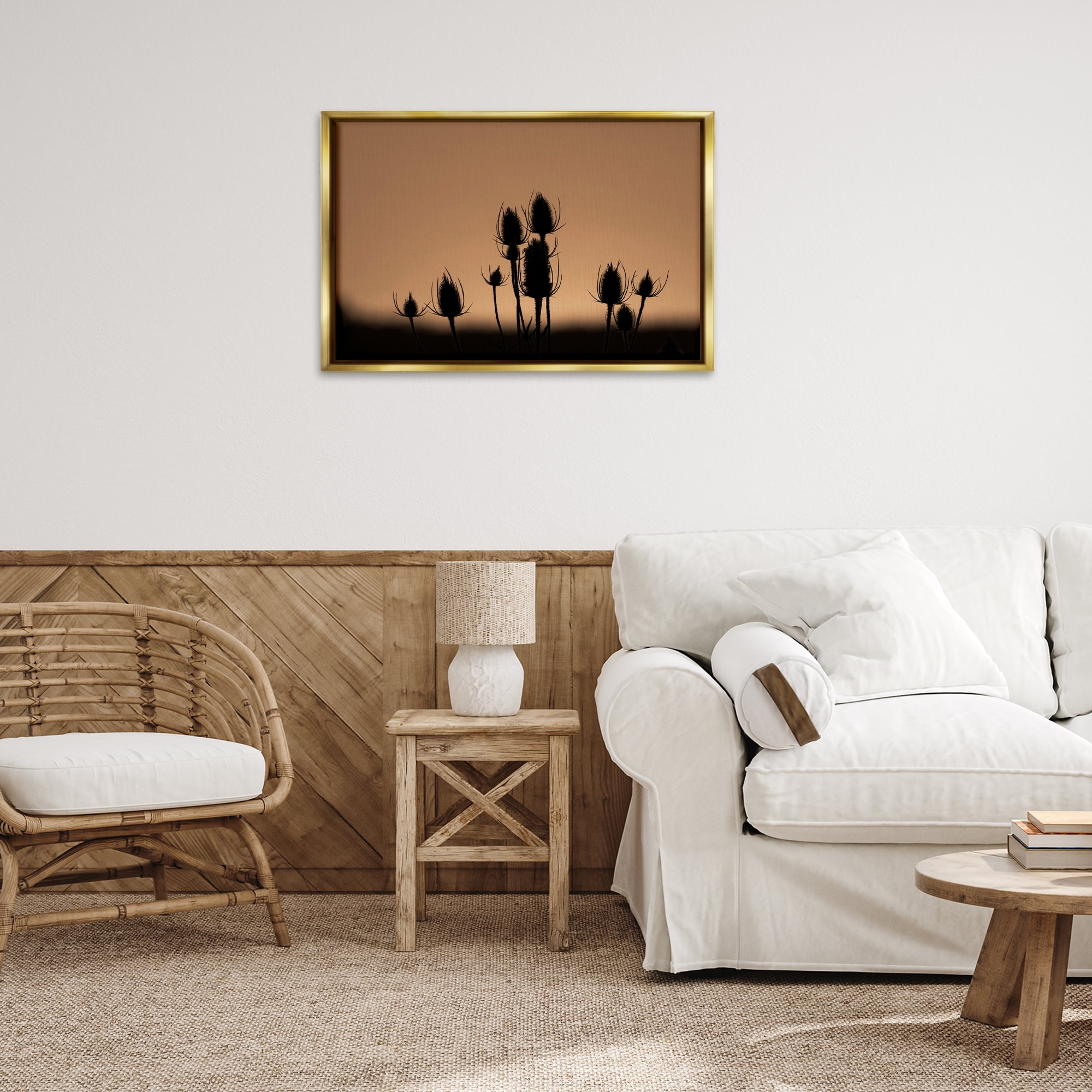 Stupell Industries Botanical Sprigs Silhouettes Plants & Flowers Photography Gold Floater Framed Canvas Art Print Wall Art, 31 x 21
