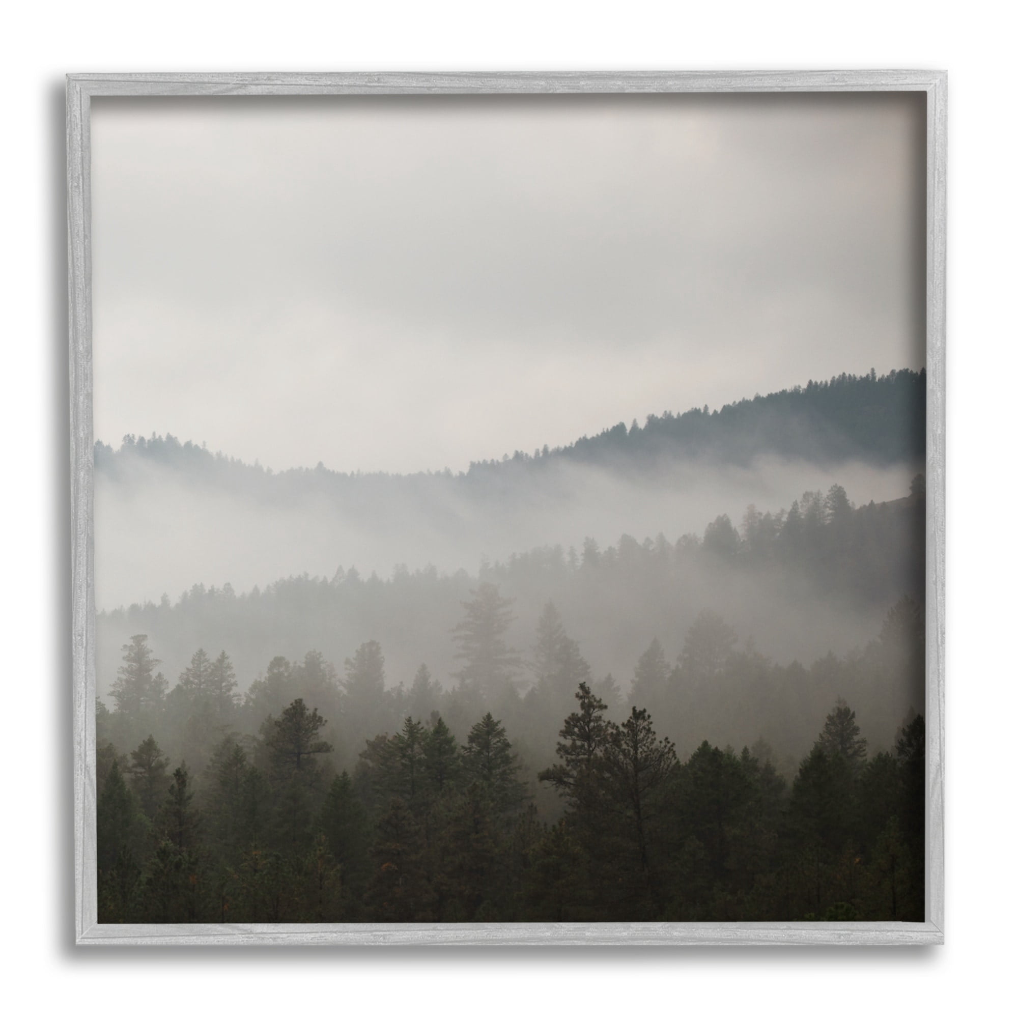 Stupell Industries Sun Rays Through Fog Over Woodland Mountain Hills Photograph Gray Framed Art Print Wall Art, Design by Carol Robinson