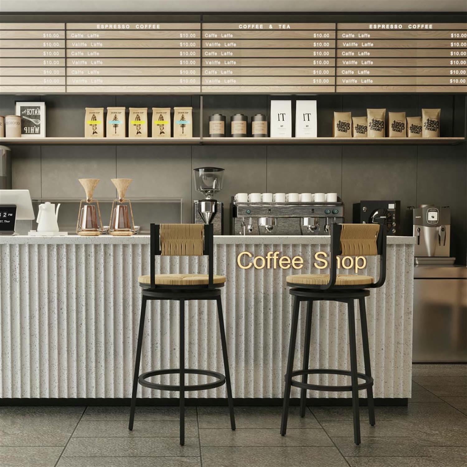 Demi Bonn 36" Counter Height Bar Stools Set of 2, Paper Rope Handwoven Swivel Barstools with Back, Kitchen Island Countertop Chairs for Dining Room, Yellow