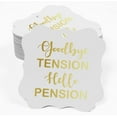 thumbnail image 2 of Inkdotpot Real Gold Foil Bracket Shape Paper Hang Tags Good Bye Tension Hello Pension Retirement Favor Tags Pack Of 50, 2 of 7
