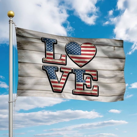 4th of July Flags for Outside 3x5 ft American Flag Love Heart Sloth Outdoor Flags Double Sided Grommets House Banner Retro Wood Grain Patio Yard Flag for Outdoor Party Porch Independence Day Decor