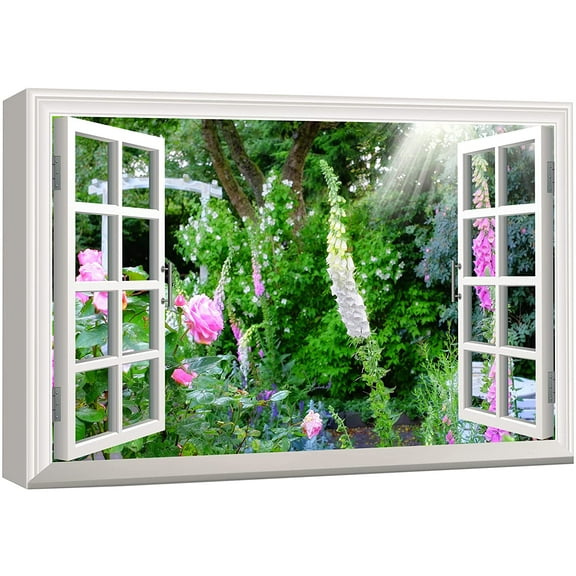 wall26 Canvas Print Wall Art Window View to Spring Wildflower Variety Nature Wilderness Photography Realism Rustic Landscape Colorful Multicolor Ultra for Living Room, Bedroom, Office - 12"x18&q