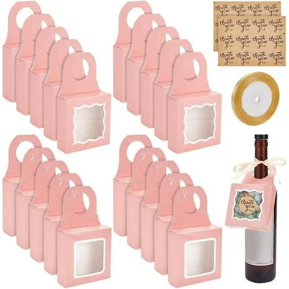 20PCS Wine Bottle Box with Window 2 Style Hanging Foldable Wine Boxes Kraft Paper Wine Gift Box Bottle Hanger Box