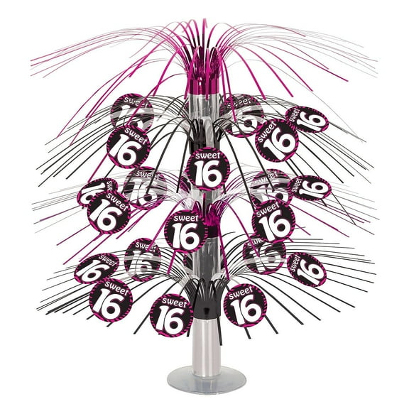 Beistle Sweet 16 Cascade Centerpiece, 18", Black/White/Cerise/Silver