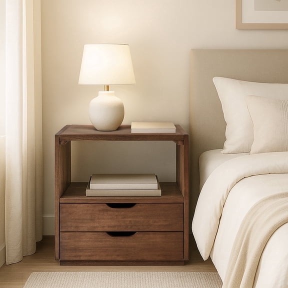Bower Home Vegan Leather Top 2 Drawer Nightstand / End Table