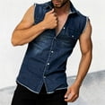 thumbnail image 3 of Mens Sleeveless Denim Shirt Collared Button Up Shirt with Pockets Slim Fit Work Tops, 3 of 4