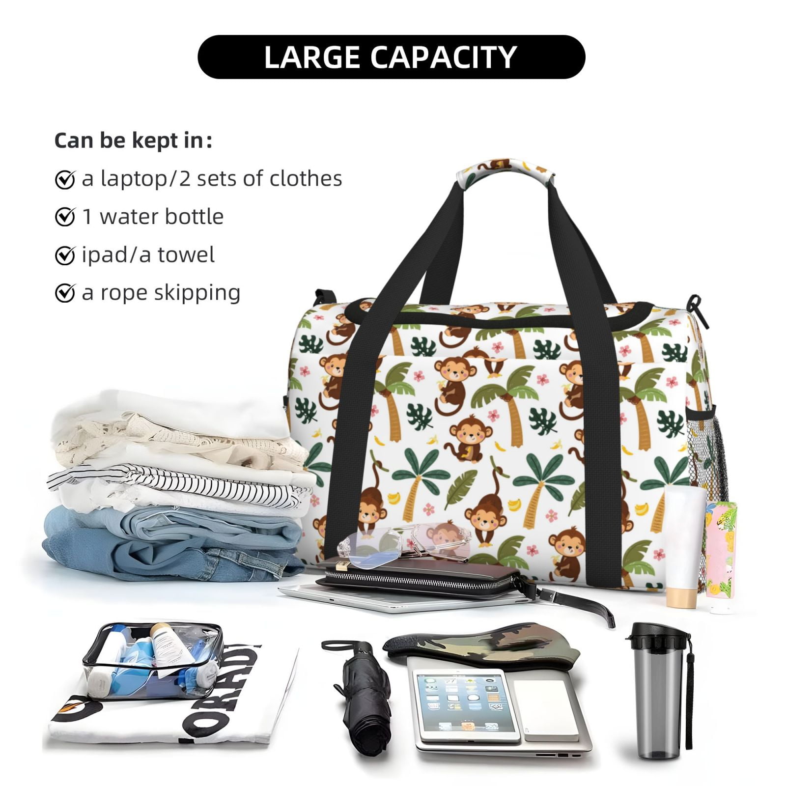 Kdxio Monkeys Swinging from Palms Travel Duffel Bag Gym Bag Weekender Travel Bag Gym Bag for Women &Men Airplane Travel Essentials for Flying