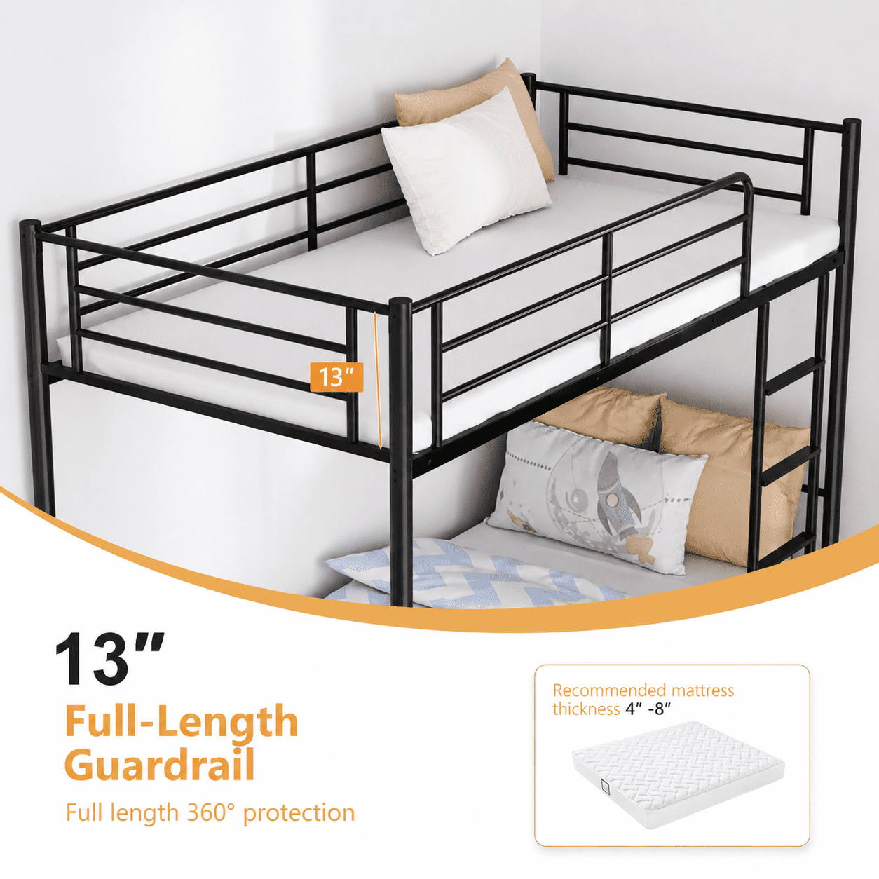 Zimtown Twin over Twin Steel Bunk Beds Frame, 78" x 42" x 65" with Ladder Bedroom Dorm Room for Kids Adult Children