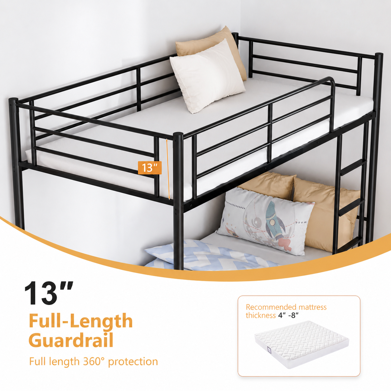 Zimtown Twin over Twin Metal Bunk Bed with Ladder, Black photo 7