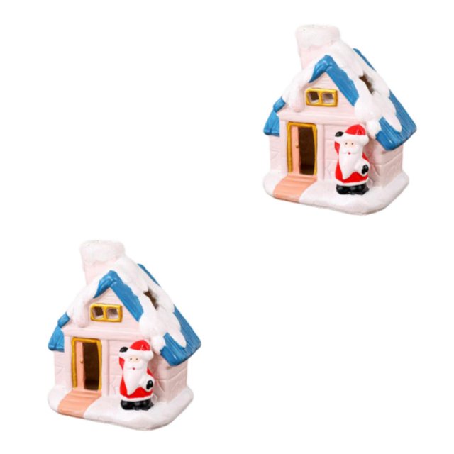 Ruiboury Resin Snow House LED Village Set Desktop Decoration House Santa 2Set