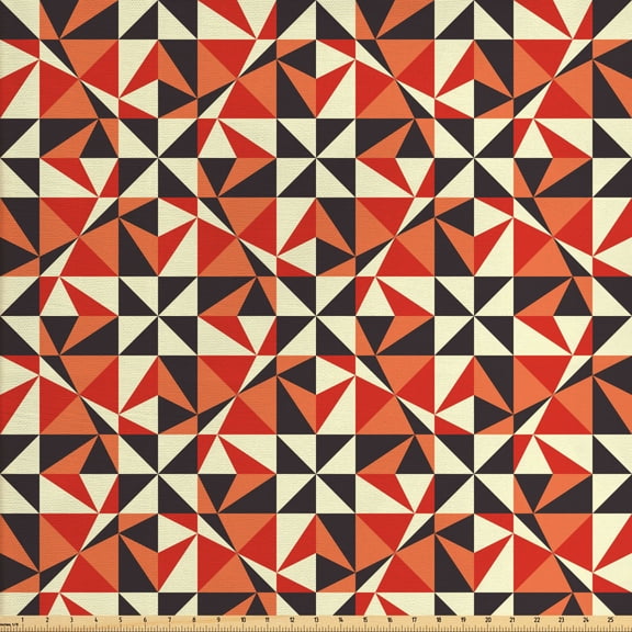 Geometric Fabric by the Yard, Repetitive Pattern of Mosaic Inspired Triangles and Squares, Decorative Upholstery Fabric for Sofas and Home Accents, Burnt Sienna Multicolor by Ambesonne