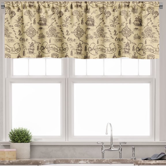 Ambesonne Vintage Mermaid Valance Pack of 2, Adventure Map Art, 54"X12", Pale Mustard and Brown
